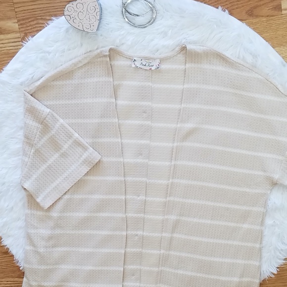 Pink Rose Striped Cardigan w/ Button Detailing on Back - Picture 2 of 6